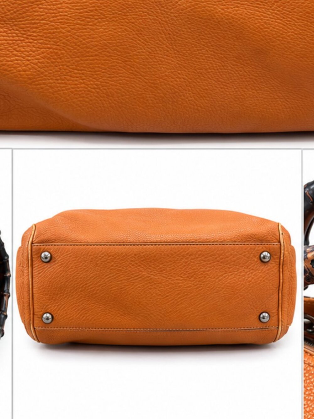 Tan Orange Pebbled Gucci Handbag with Bamboo Handles & Shoulder Strap – Preowned - Picture 2 of 16